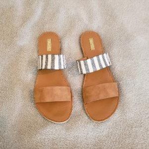 Blue-white striped suede like sandals